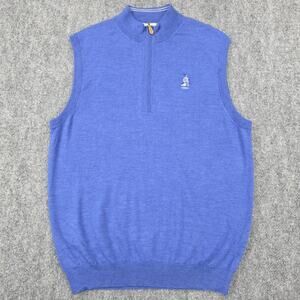 Donald Ross Sweater Vest Mens Large Blue Merino Wool 1/4 Zip Golf Pullover Prep